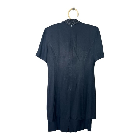 Vintage 80’s Black Pointed Collar Black White Polka Dot Collar Jacket Dress Med - Picture 2 of 15